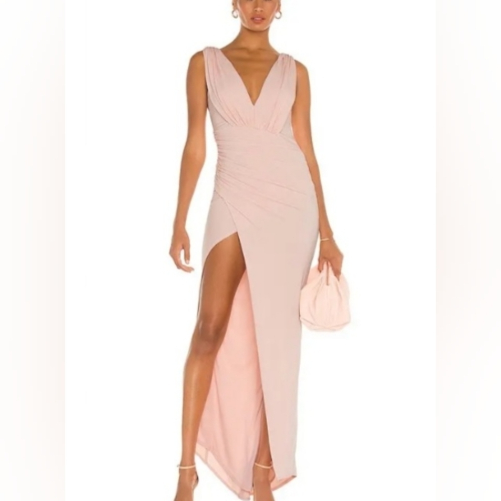 Katie May Blush Pink Sleeveless V-Neck Maxi Dress with High Slit